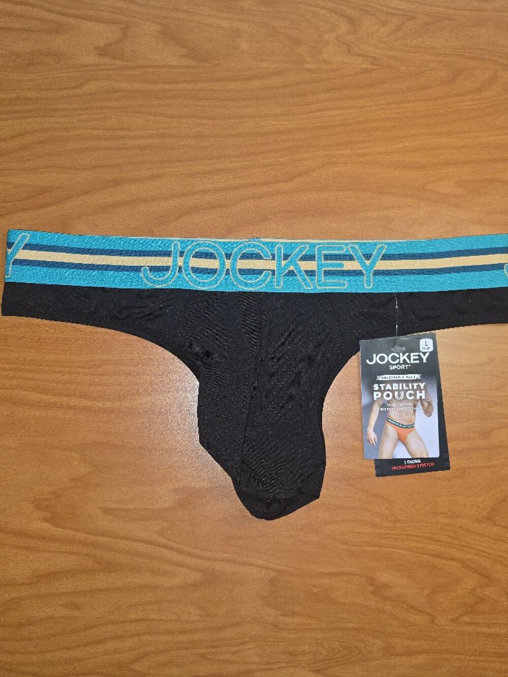 Jockey Men's Sport Stability Pouch Microfiber Thong - Large - Black Ocean